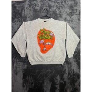 Vintage TSI Happy Halloween Spider Gray Pullover Sweater Size Large